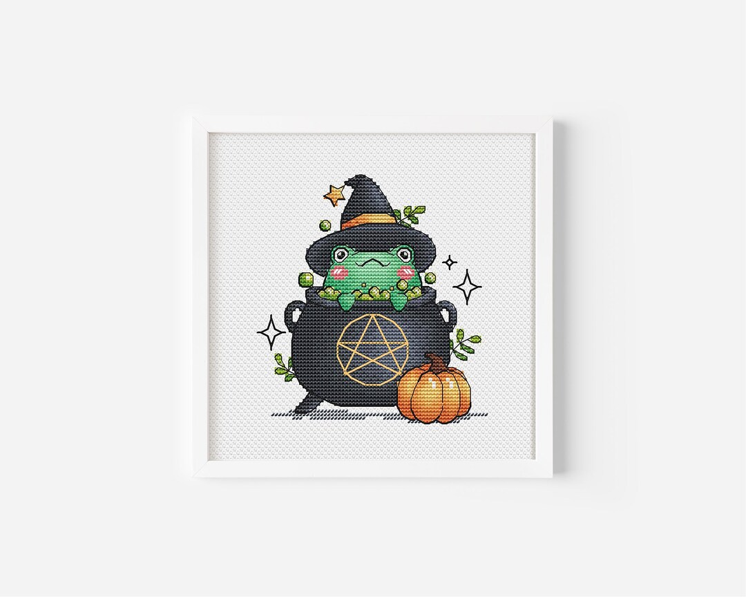 Creepy Cute Frog in a Halloween Cauldron Cross Stitch Pattern Instant ...