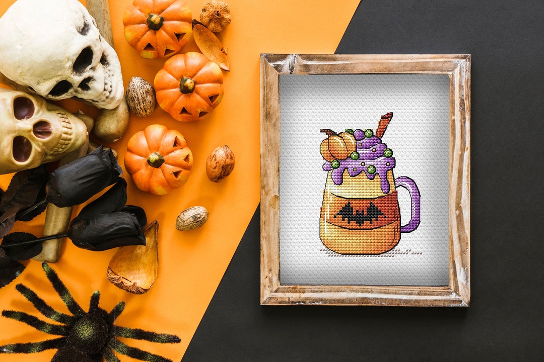 Witch Mug, Pumpkin Coffee Cup, Halloween Cross Stitch Pattern PDF ...