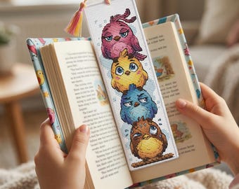 Stacked Birds Bookmark Cross Stitch Pattern PDF Funny Quirky Cartoon Chart Humor Digital File Instant Download