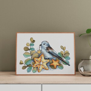 Blue Bird Cross Stitch Pattern, Fall Wreath Embroidery, Star Counted Cross Stitch Digital PDF File, Bird Art, Instant Download, Funny Gift image 7