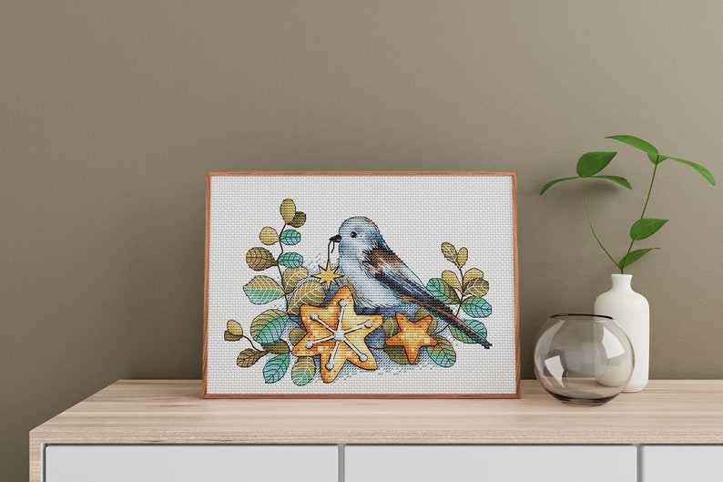 Blue Bird Cross Stitch Pattern, Fall Wreath Embroidery, Star Counted Cross Stitch Digital PDF File, Bird Art, Instant Download, Funny Gift image 7