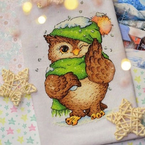 Cozy Owl in Winter Wonderland, Bird Cross Stitch Pattern, Christmas Hand Embroidery, Cute Owlet Winter Decor Digital Design Digital PDF File image 7