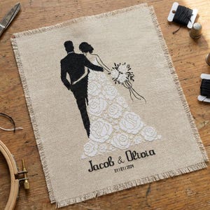 Personalized Wedding Couple Silhouette Cross Stitch Pattern, Customizable Bride & Groom Design, Custom Names and Date Romantic Anniversary image 4