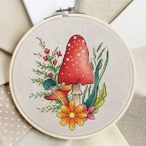 Red Fly Agaric Counted Cross Stitch, Amanita Tapestry Embroidery Digital File, Funny Needlepoint Mushroom, Instant Download Pattern PDF