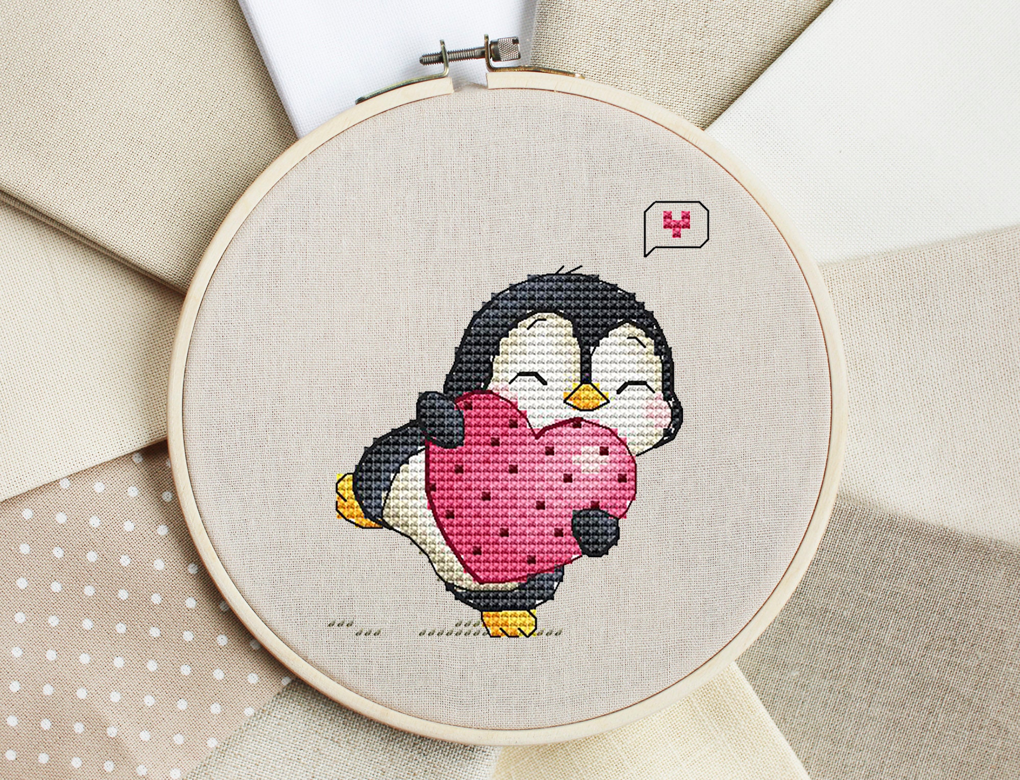 Penguin Cross Stitch Pattern PDF Heart Cross Stitch - Etsy
