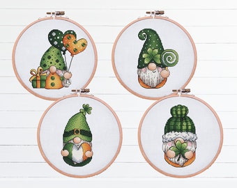 Set St Patricks Leprechaun Cross Stitch, 4 Ierse kabouters kruissteek, kabouter kruissteekpatroon pdf direct downloaden, decor St. Patrick's Day