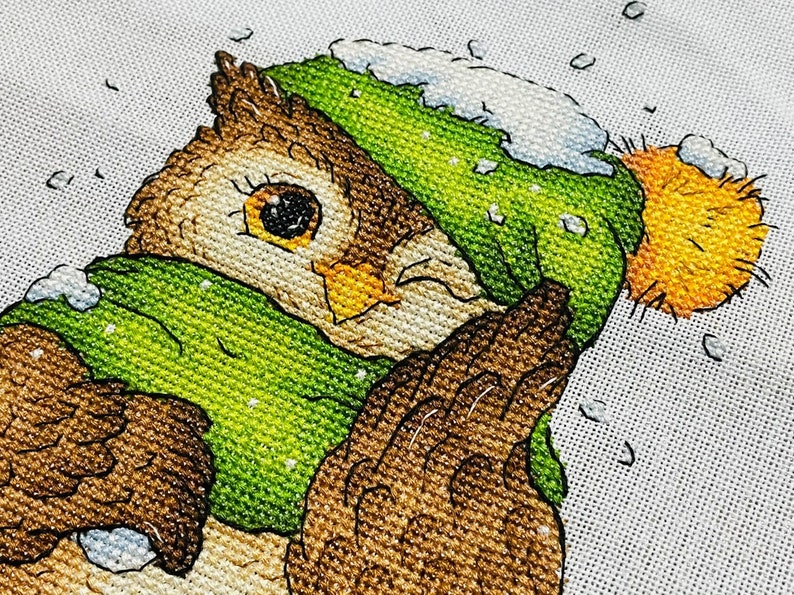 Cozy Owl in Winter Wonderland, Bird Cross Stitch Pattern, Christmas Hand Embroidery, Cute Owlet Winter Decor Digital Design Digital PDF File image 6