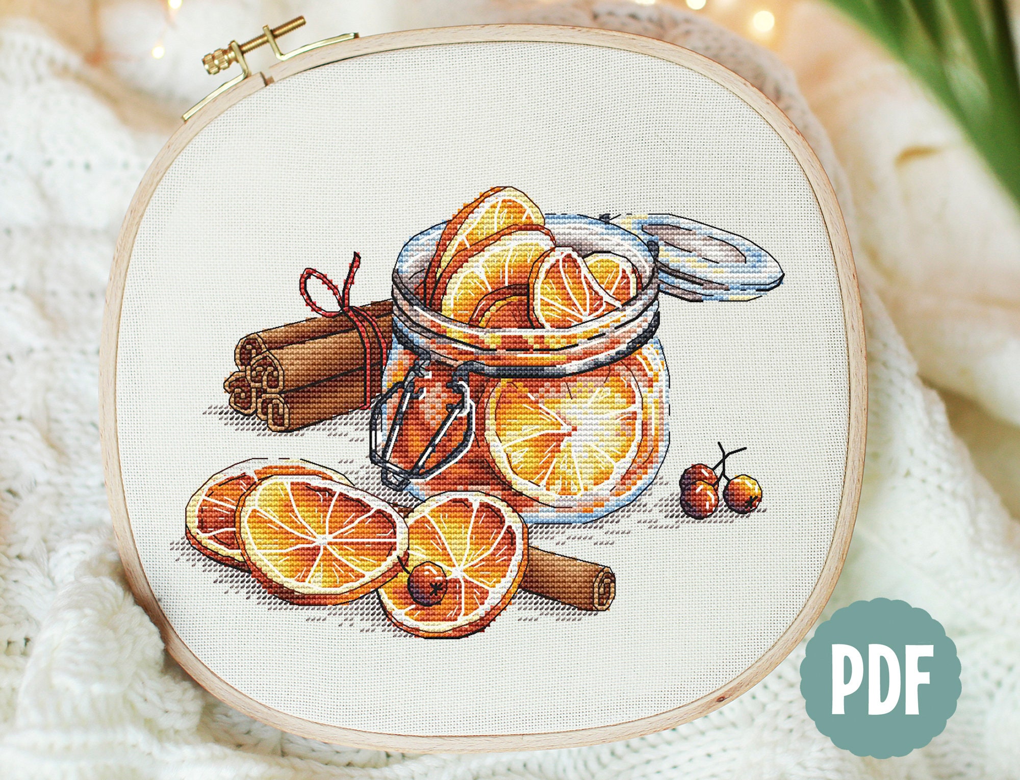 趣味・スポーツ・実用 CONTEMPORARY DANISH CROSS-STITCH DESIGN Kitchen Cross Stitch Pattern PDF Instant Download, Lemons Jar
