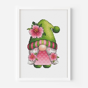 Gnome Cross Stitch patroon PDF, tropische Gnome handborduurwerk, Fantasy Creature Cross Stitch Chart digitaal bestand Needlepoint Instant Download