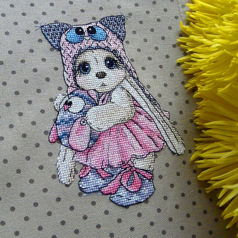 Pink Dress Rabbit Girl Cross Stitch Pattern PDF Bunny Cross | Etsy