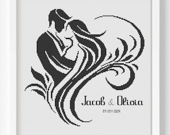Personalized Wedding Cross Stitch Pattern Bride & Groom Names, Date PDF Digital File Downloadable Chart
