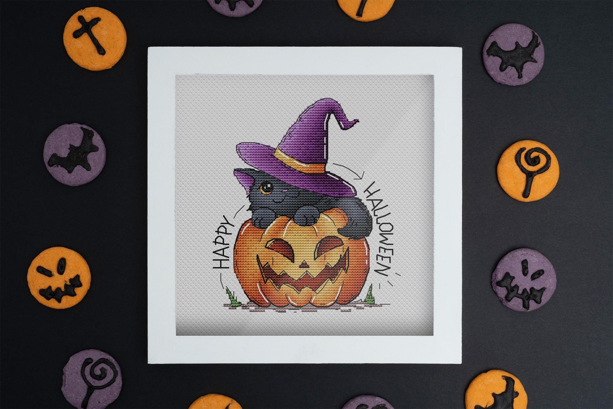 Halloween Black Cat Cross Stitch Pattern PDF Instant Download, Pumpkin ...