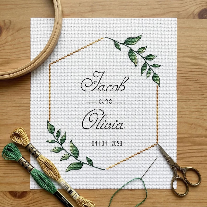 Wedding Cross Stitch Pattern, Personalized Modern Counted Cross Stitch, Wedding Anniversary Sampler, Engagement Gift, Digital Download PDF image 6