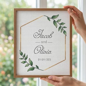 Wedding Cross Stitch Pattern, Personalized Modern Counted Cross Stitch, Wedding Anniversary Sampler, Engagement Gift, Digital Download PDF image 7