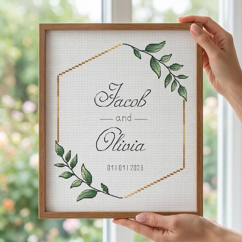 Wedding Cross Stitch Pattern, Personalized Modern Counted Cross Stitch, Wedding Anniversary Sampler, Engagement Gift, Digital Download PDF image 7