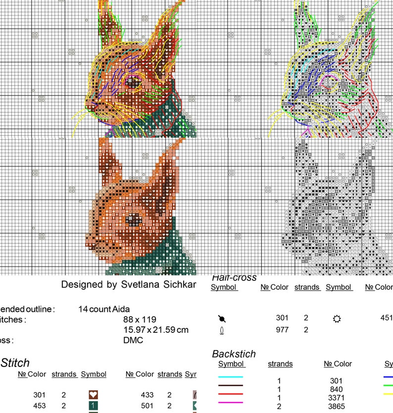 Écureuil motif point de croix PDF, animal point de croix, téléchargement immédiat, joli chignon motif point de croix compté, motif de broderie PDF image 3