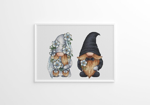 Gnomes Wedding Cross Stitch, Bride and Groom Gnomes Cross Stitch Pattern PDF, Love Cross Stitch, Wedding Gift, Instant Download Digital File