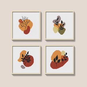 Boho Cross Stitch Pattern PDF, Modern Cross Stitch, Plant Cross Stitch, Minimalist Unique Design, Palm Leaf Mid Century Modern Style