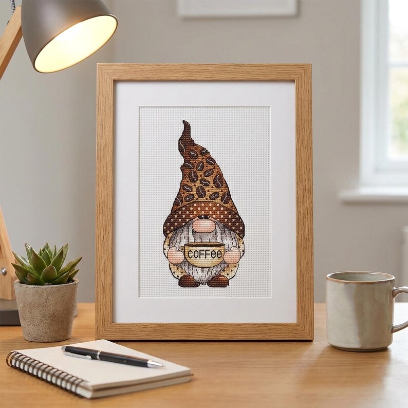 Coffee Lover Gnome Cross Stitch, Coffee Beans Hat Hand Embroidery, Coffee Lover Gift Tapestry, Digital File, Instant Download PDF Pattern image 9