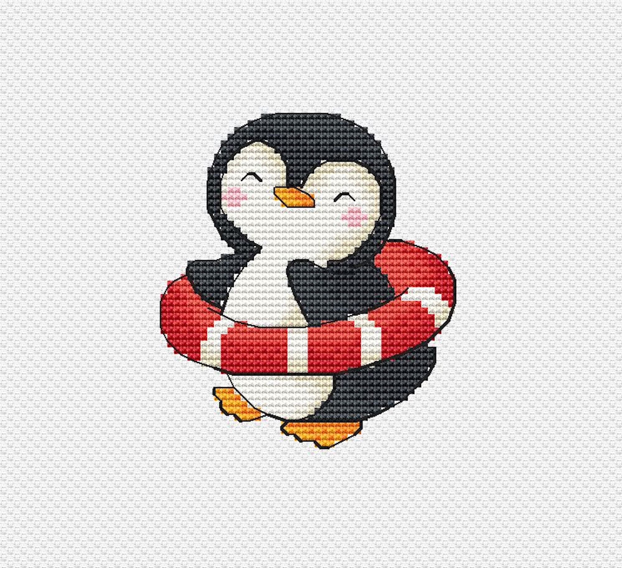 Baby Penguin Cross Stitch,penguin Vacation Hand Embroidery