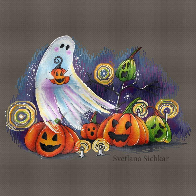 Halloween Cross Stitch Pattern Spooky Wraith Cross Stitch Pattern Scary ...
