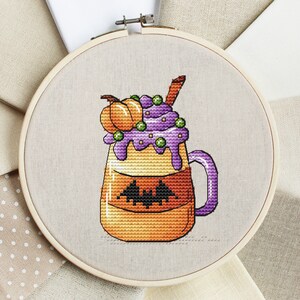 Witch Mug, Pumpkin Coffee Cup, Halloween Cross Stitch Pattern PDF ...