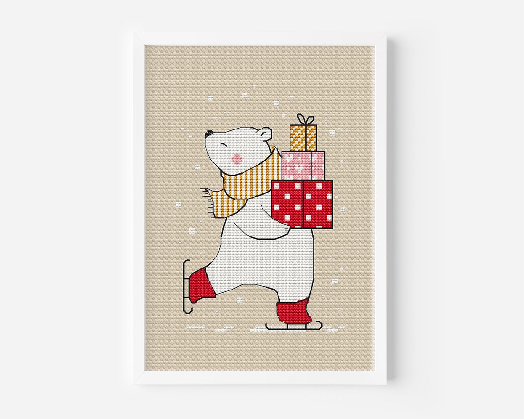 Polar Bear Cross Stitch Christmas Decoration Hand Embroidery Animal