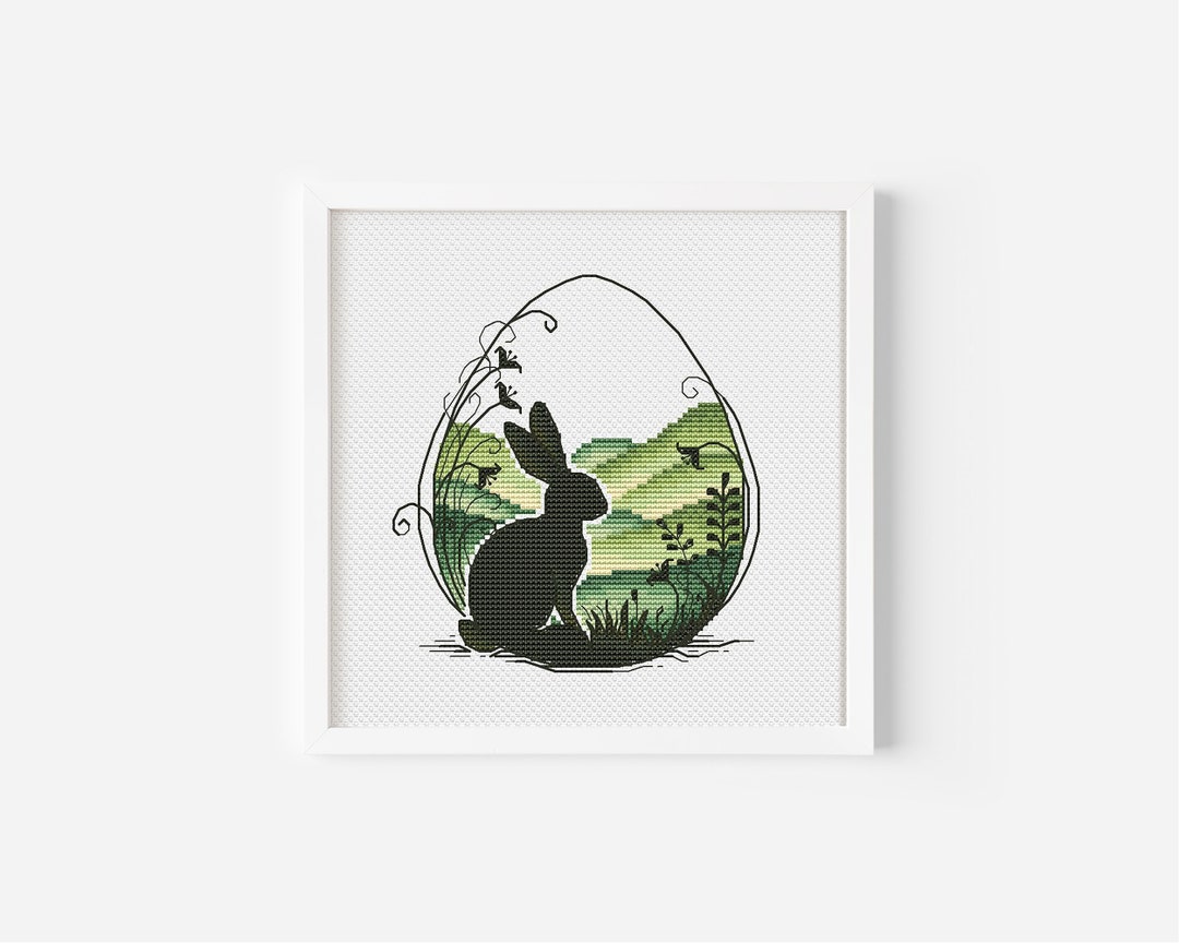 Bunny in Egg Cross Stitch Pattern Simple Floral Easter Design PDF ...