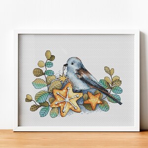 Blue Bird Cross Stitch Pattern, Fall Wreath Embroidery, Star Counted Cross Stitch Digital PDF File, Bird Art, Instant Download, Funny Gift image 4