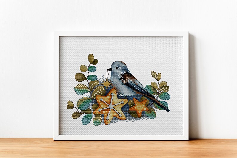 Blue Bird Cross Stitch Pattern, Fall Wreath Embroidery, Star Counted Cross Stitch Digital PDF File, Bird Art, Instant Download, Funny Gift image 4