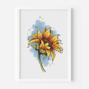 Sunflower Cross Stitch Chart, Flower Counted Cross Stitch Pattern PDF,Plant Hand Embroidery Design,Needlepoint Digital File Instant Download