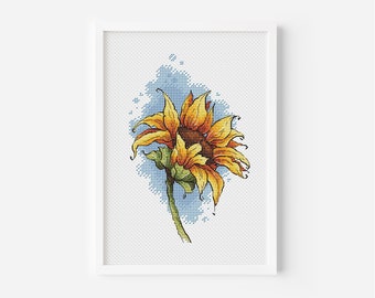 Sunflower Cross Stitch Chart, Flower Counted Cross Stitch Pattern PDF,Plant Hand Embroidery Design,Needlepoint Digital File Instant Download