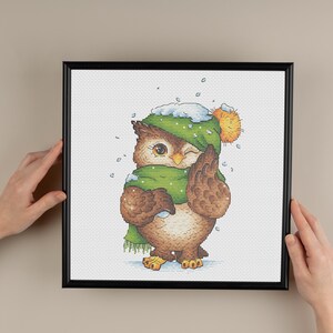 Cozy Owl in Winter Wonderland, Bird Cross Stitch Pattern, Christmas Hand Embroidery, Cute Owlet Winter Decor Digital Design Digital PDF File image 10