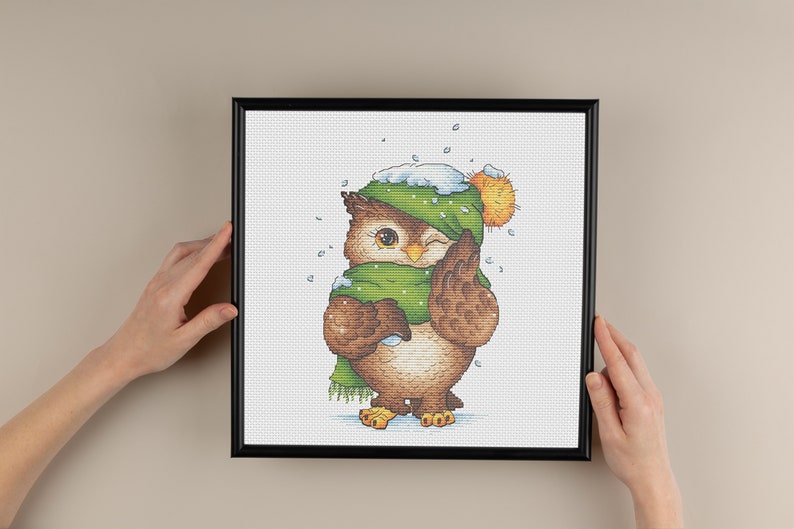 Cozy Owl in Winter Wonderland, Bird Cross Stitch Pattern, Christmas Hand Embroidery, Cute Owlet Winter Decor Digital Design Digital PDF File image 10
