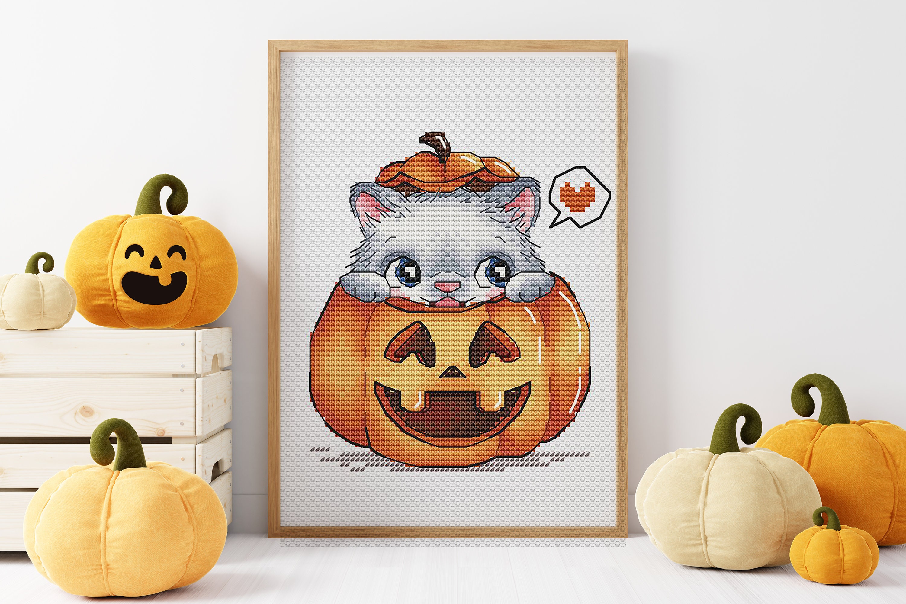 Cat and Pumpkin Cross Stitch Pattern, Halloween Cross Stitch Chart ...