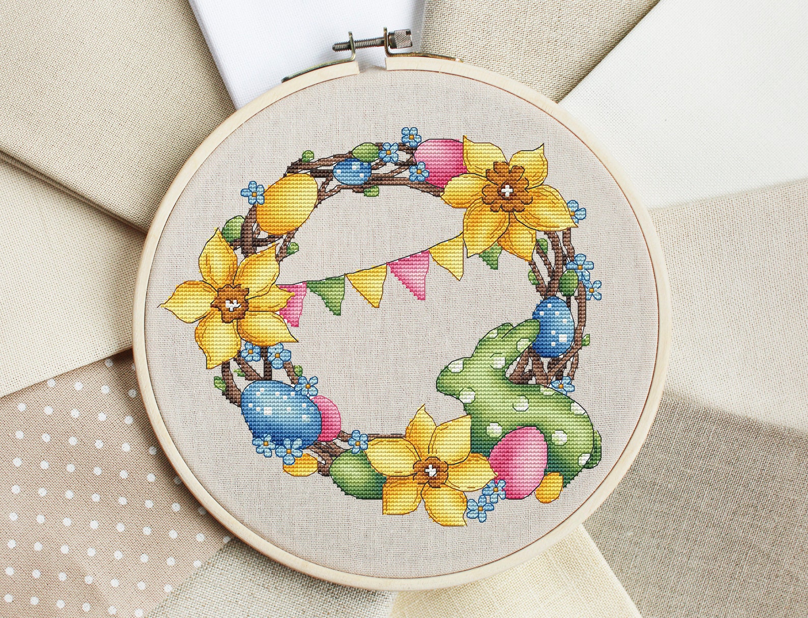 Easter Wreath Cross Stitch Pattern PDF, Spring Daffodil Wreath Digital ...