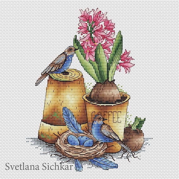 Bluebird Cross Stitch Pattern Modern Embroidery Art Watercolor -   Finland