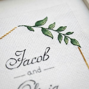 Wedding Cross Stitch Pattern, Personalized Modern Counted Cross Stitch, Wedding Anniversary Sampler, Engagement Gift, Digital Download PDF image 3