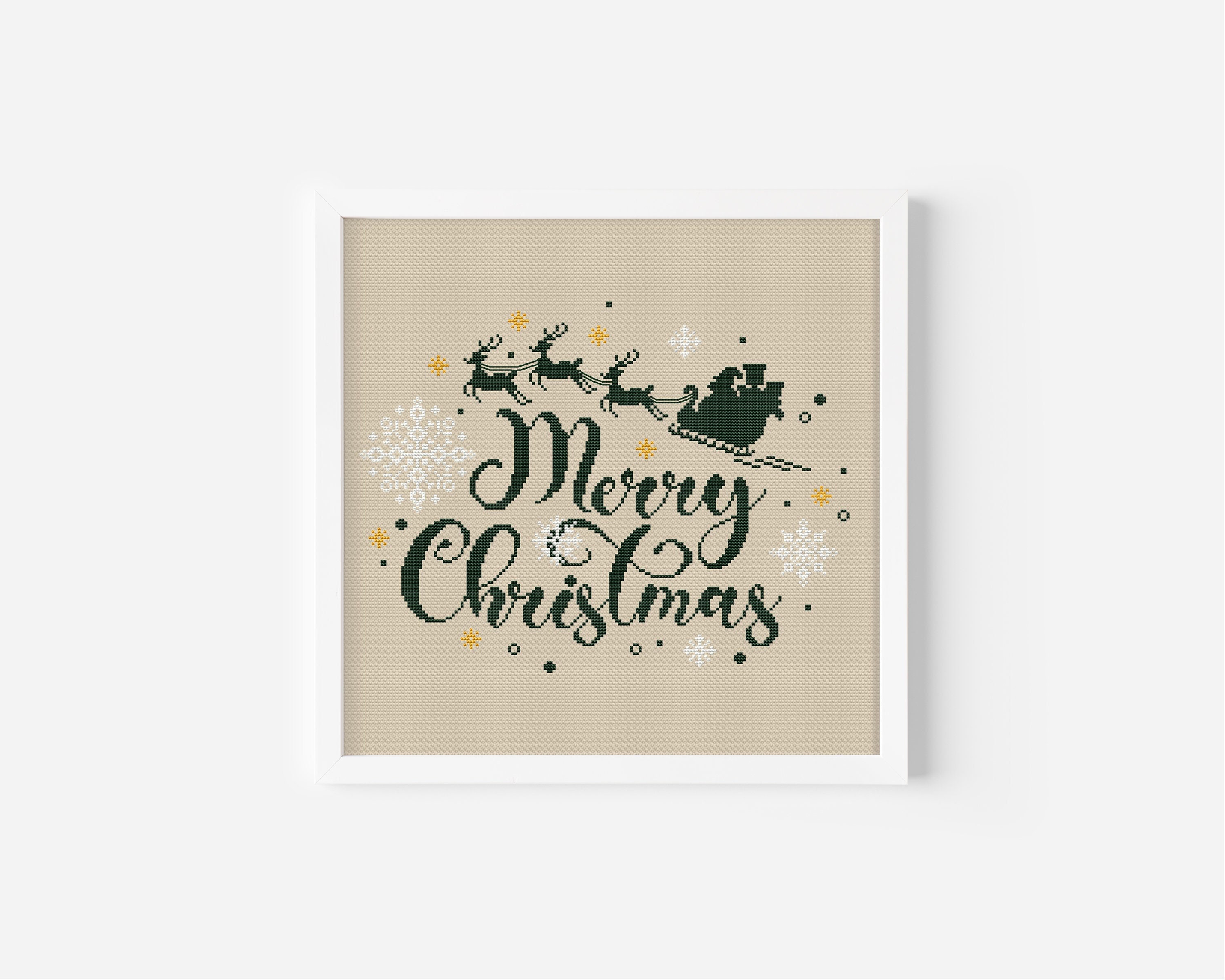Merry Christmas Lettering Cross Stitch Pattern PDF, Santa Claus Hand Embroidery, Printable Instant Download Festive Christmas Pattern