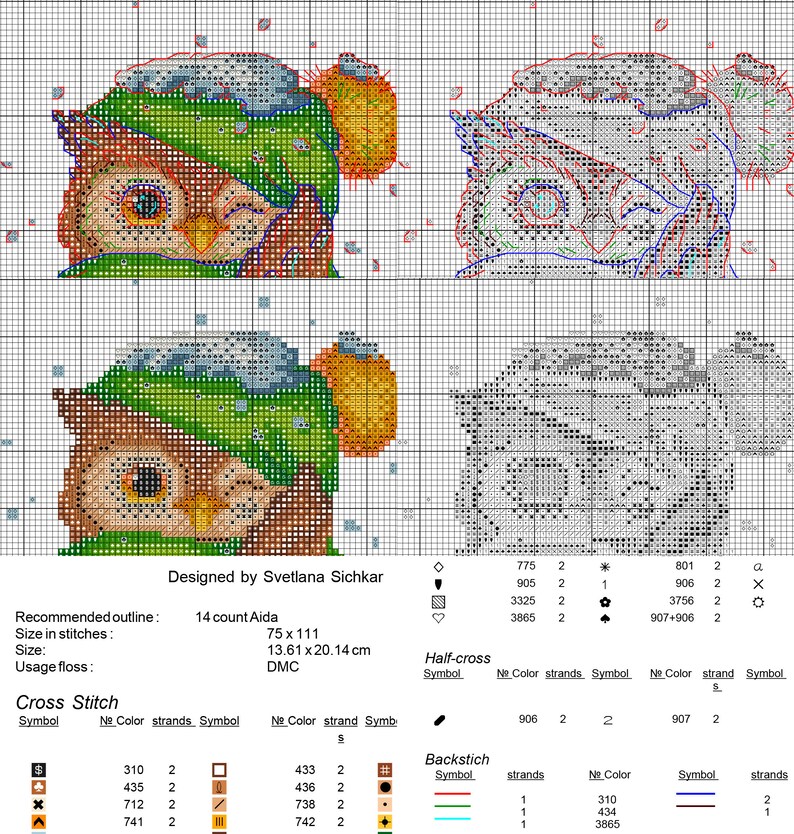 Cozy Owl in Winter Wonderland, Bird Cross Stitch Pattern, Christmas Hand Embroidery, Cute Owlet Winter Decor Digital Design Digital PDF File image 3