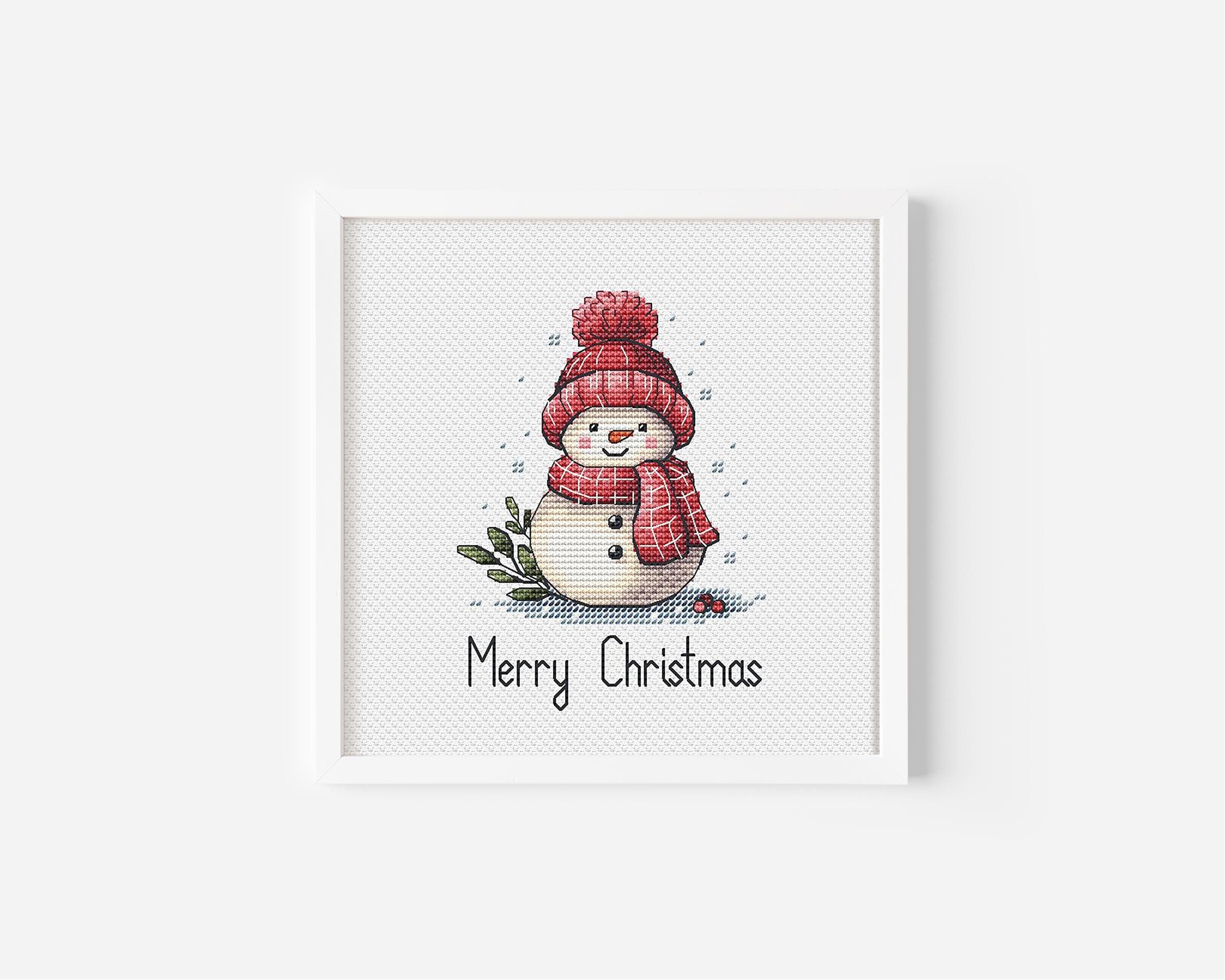 Snowman Cross Stitch Pattern for Christmas, Festive Winter Decor