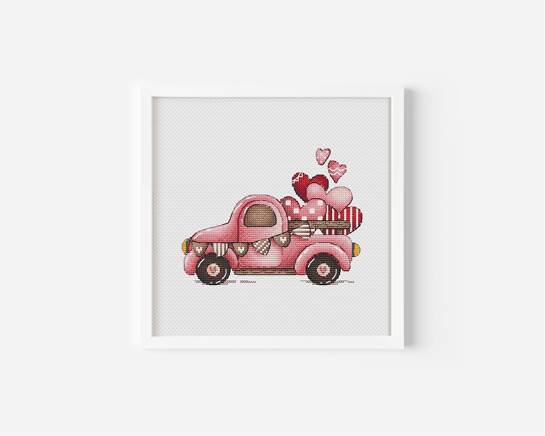 Car Cross Stitch Pattern PDF Instant Download, Love Counted Cross