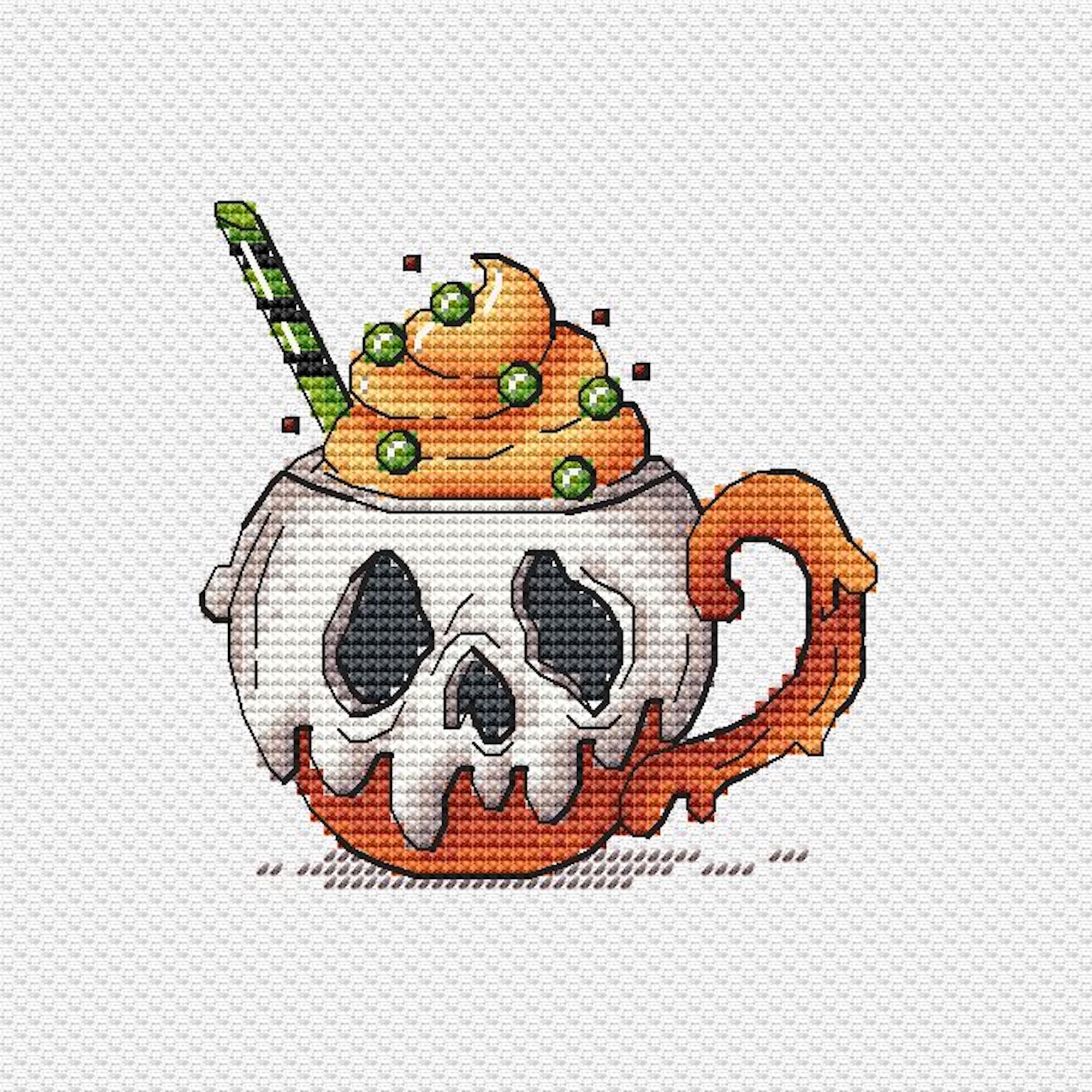 Halloween Mug Skull Cup Cross Stitch PDF Pattern Spooky - Etsy