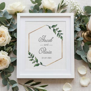 Wedding Cross Stitch Pattern, Personalized Modern Counted Cross Stitch, Wedding Anniversary Sampler, Engagement Gift, Digital Download PDF image 4