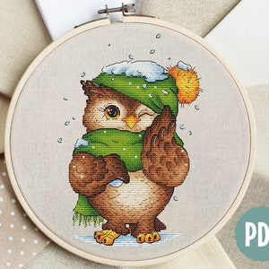 Cozy Owl in Winter Wonderland, Bird Cross Stitch Pattern, Christmas Hand Embroidery, Cute Owlet Winter Decor Digital Design Digital PDF File image 5