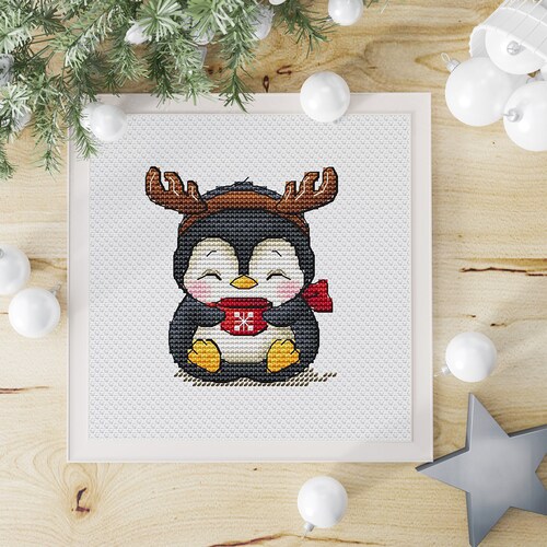 Penguin Cup Cross Stitch Pattern Christmas Gift Penguin Etsy