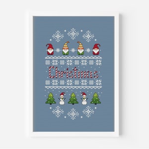 Christmas Ornament Cross Stitch Pattern PDF Snowman Counted Cross Stitch Christmas Gnomes Primitive Ornament Hand Embroidery Christmas Trees