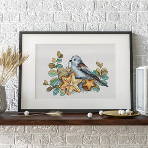Blue Bird Cross Stitch Pattern, Fall Wreath Embroidery, Star Counted Cross Stitch Digital PDF File, Bird Art, Instant Download, Funny Gift image 5