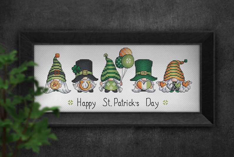 Gnome motif point de croix PDF, ensemble St Patricks Leprechaun point de croix, broderie 5 gnomes irlandais, téléchargement immédiat, décoration de la Saint-Patrick image 6