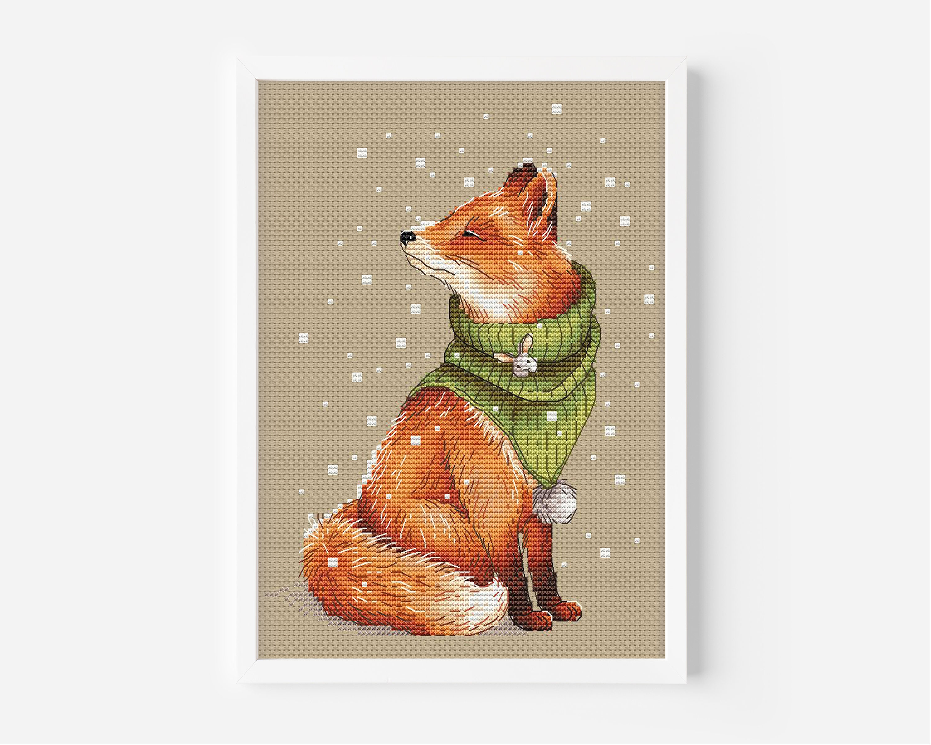 Winter Fox Cross Stitch Pattern PDF, Woodland Animal With Scarf